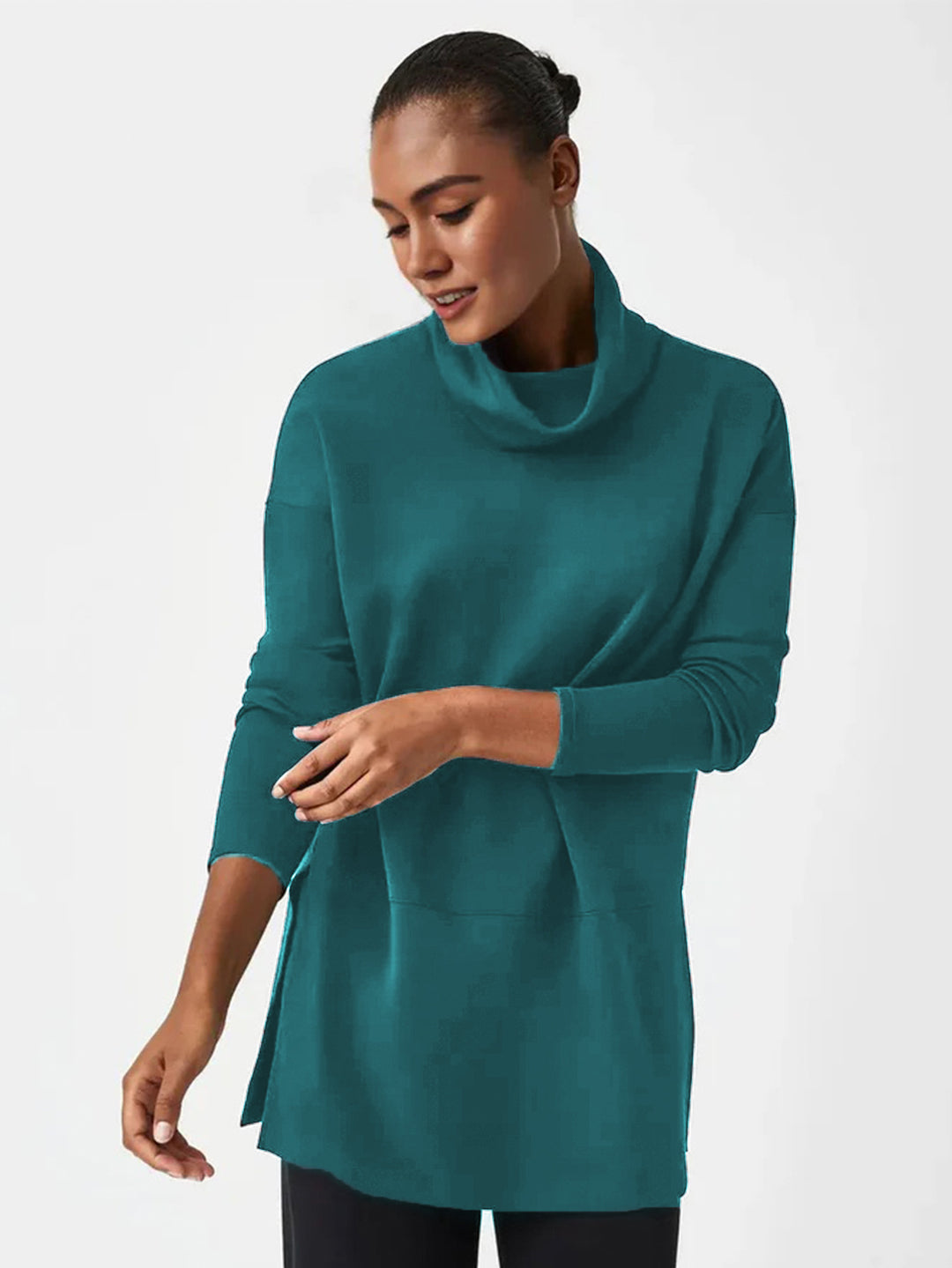 Women's Cozy Funnel Neck Tunic Sweater with Oversized Cut and Side Slits Mune Fashion