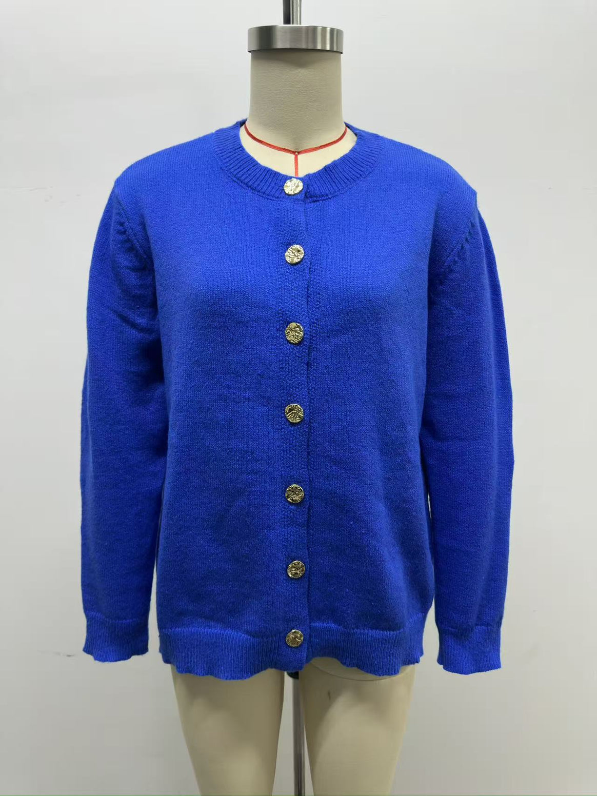 Women's Cozy Knit Cardigan with Round Neckline and Gold Decorative Buttons Mune Fashion