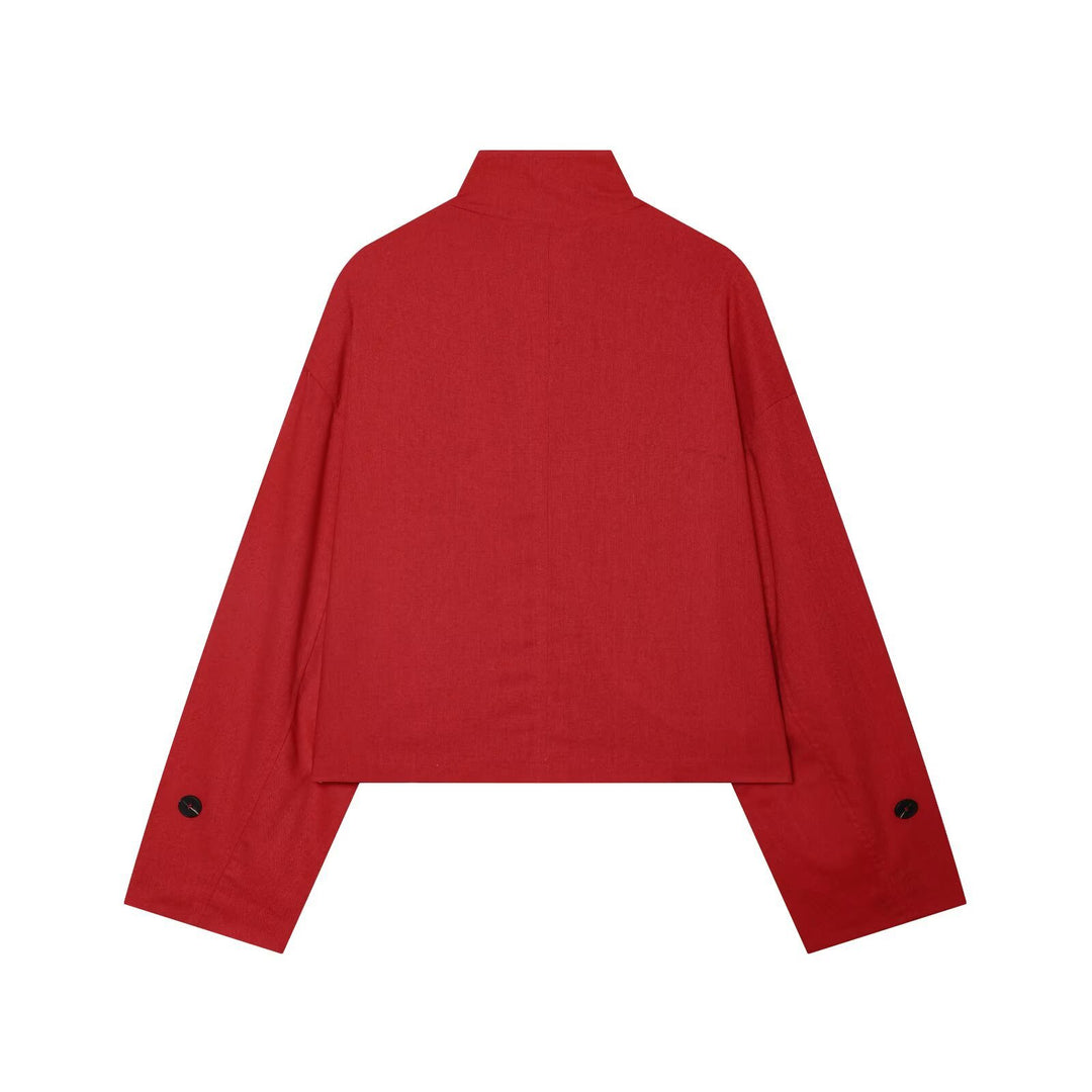 Women's Cropped Transition Jacket in Field Style with Stand-Up Collar and Shoulder Straps Mune Fashion