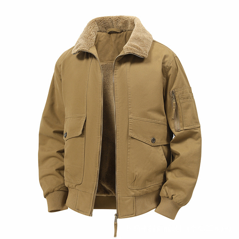 Men's Military Inspired Thermal Bomber Jacket with Teddy Lining, Arm Pocket and Snap Flap Pockets Mune Fashion