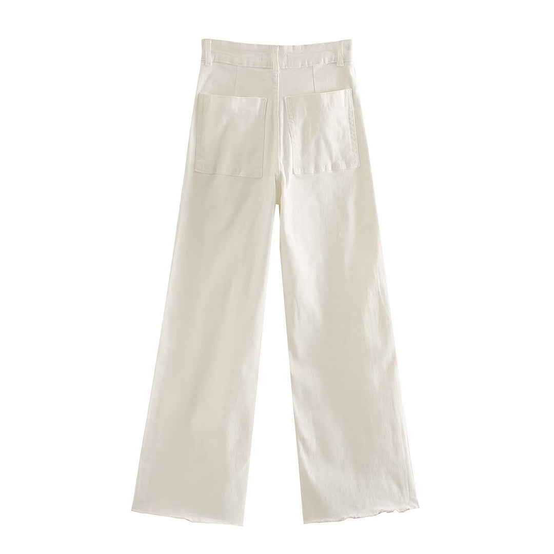 Women's loose high-waist worker pants with patch back pockets Mune Fashion