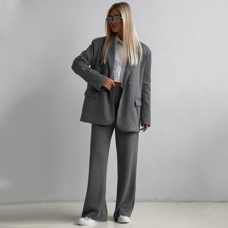 Women's Elegant Casual Two-Piece Set with Oversized Blazer and Wide-Cut Trousers Mune