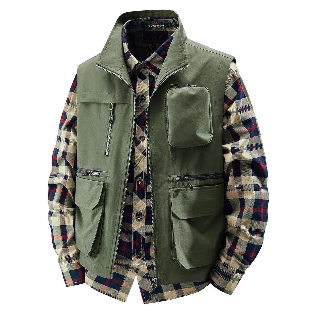 Men's Field Utility Vest with contrasting chest pocket, organizer pouches and sturdy front zipper Mune Fashion