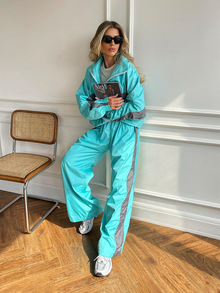 Women's nan sportives tracksuit set with windbreaker jacket and wide leg pants Mune Fashion