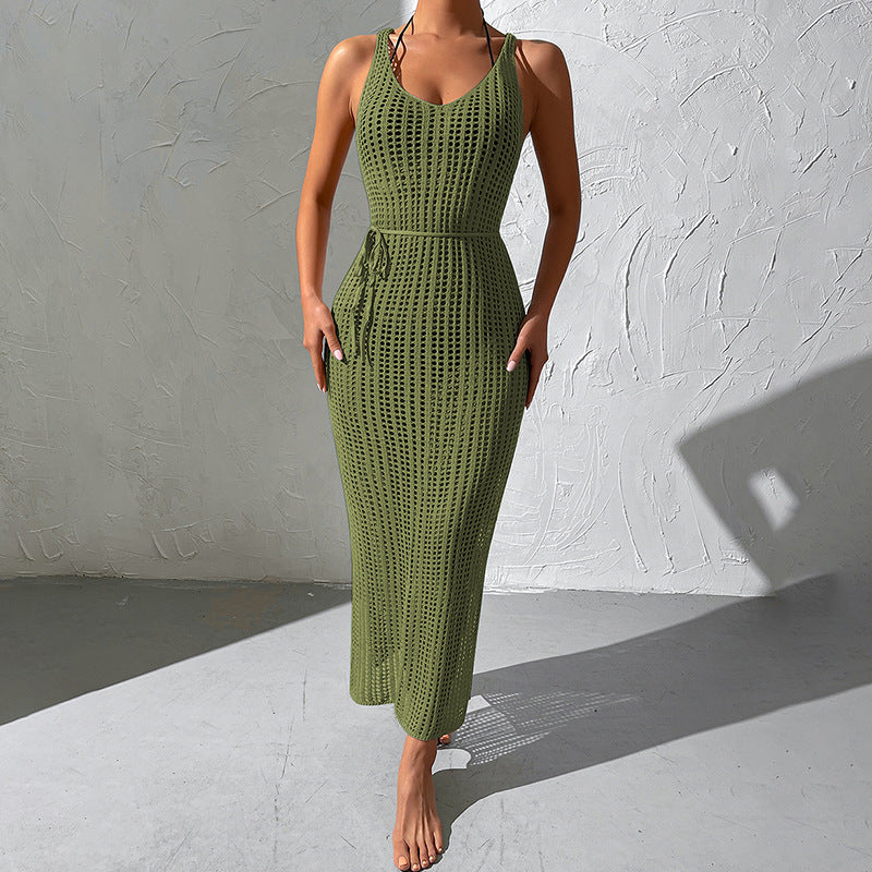 Ladies crocheted maxi dress with fitted cut and side drawstring Mune Fashion