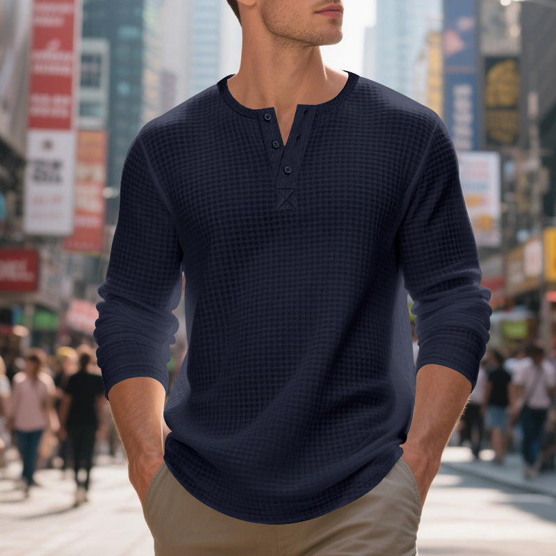 Men's nano thermoregulating waffle thermal shirt with short button placket and rounded hem Mune Fashion