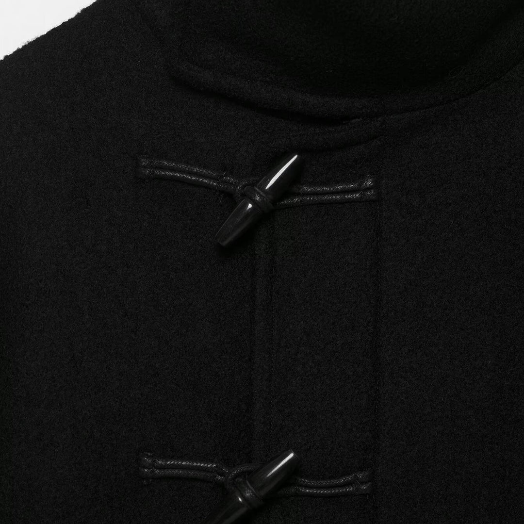 Women Short Duffle Cape Jacket with Stand-up Collar, Toggle Closures and Waist Belt Mune Fashion