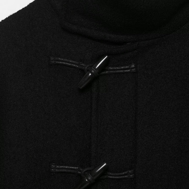 Women Short Duffle Cape Jacket with Stand-up Collar, Toggle Closures and Waist Belt Mune Fashion