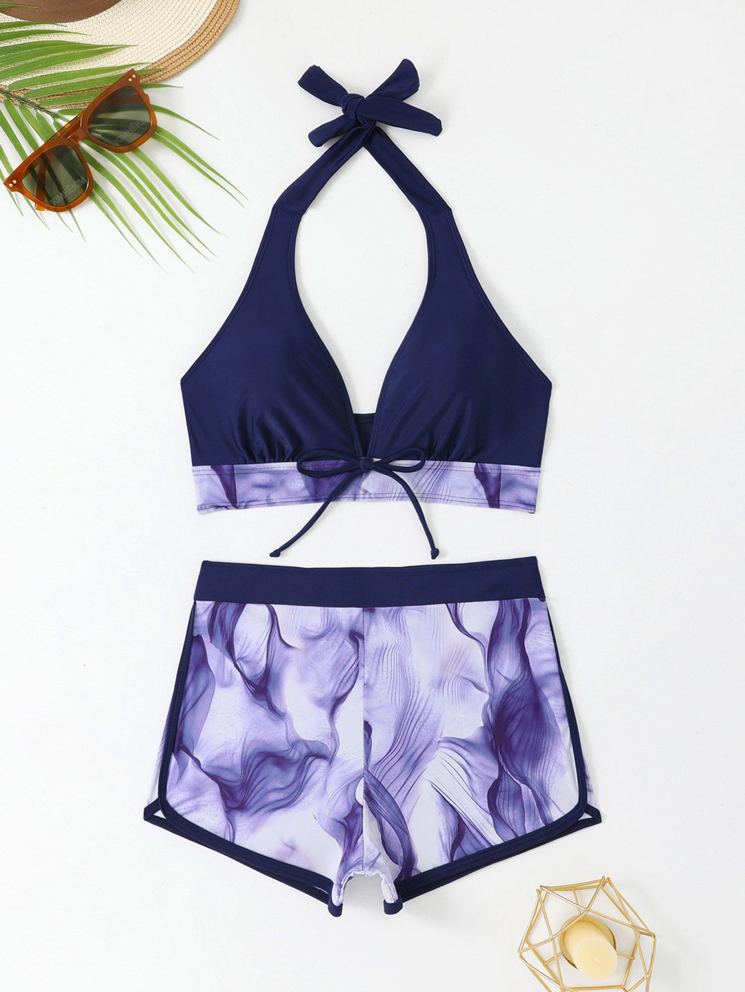 Women's Sporty Bikini Set with Deep V-Neck and Comfortable Shorts Mune Fashion