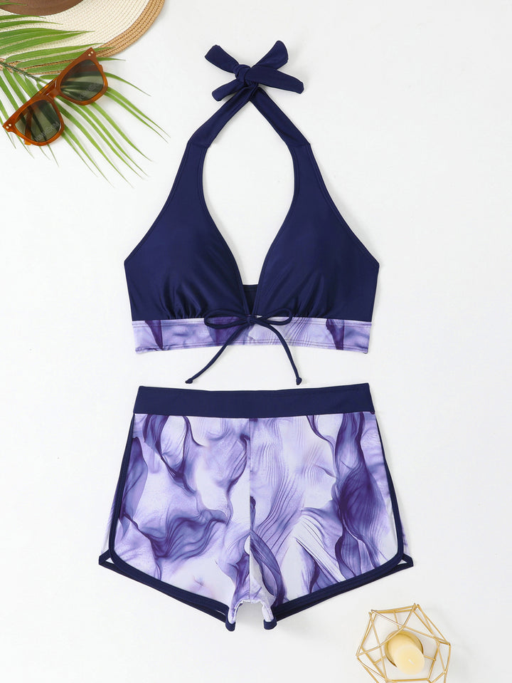 Women's Sporty Bikini Set with Deep V-Neck and Comfortable Shorts Mune Fashion