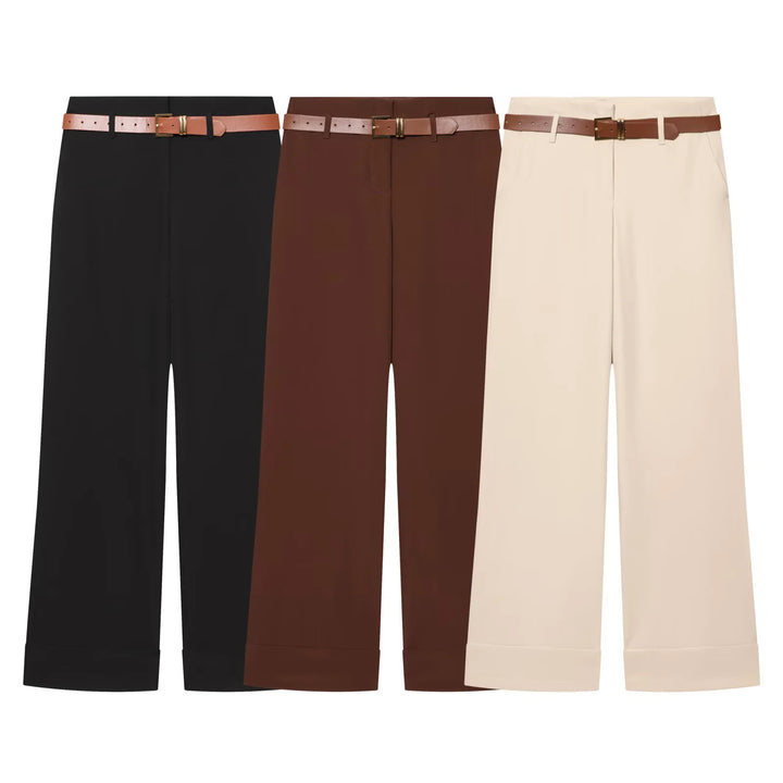 Women's culotte pants with a high waistband, wide leg, wide cuff, and belt loops Mune Fashion