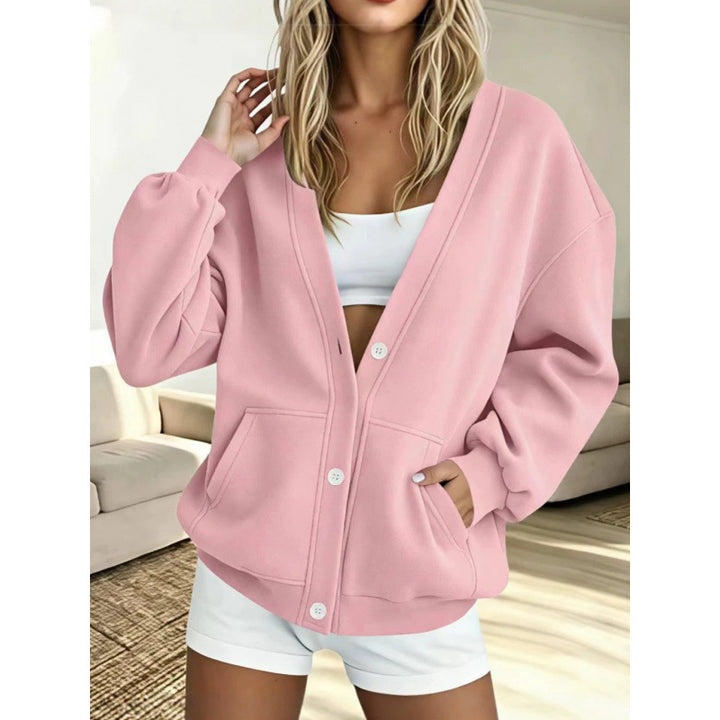 Women's Oversized Cardigan with Button Placket, Insert Pockets and Balloon Sleeves Mune Fashion