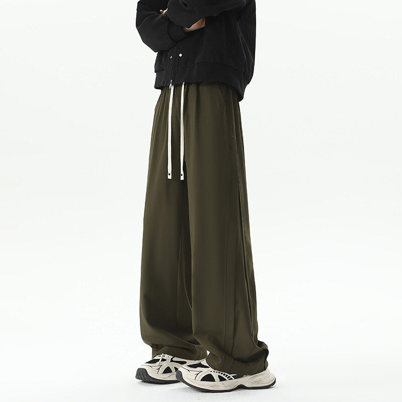 Men's Wide-Leg Lounge Pants made of Satin Blend with Drawstring and Extended Hem Mune Fashion