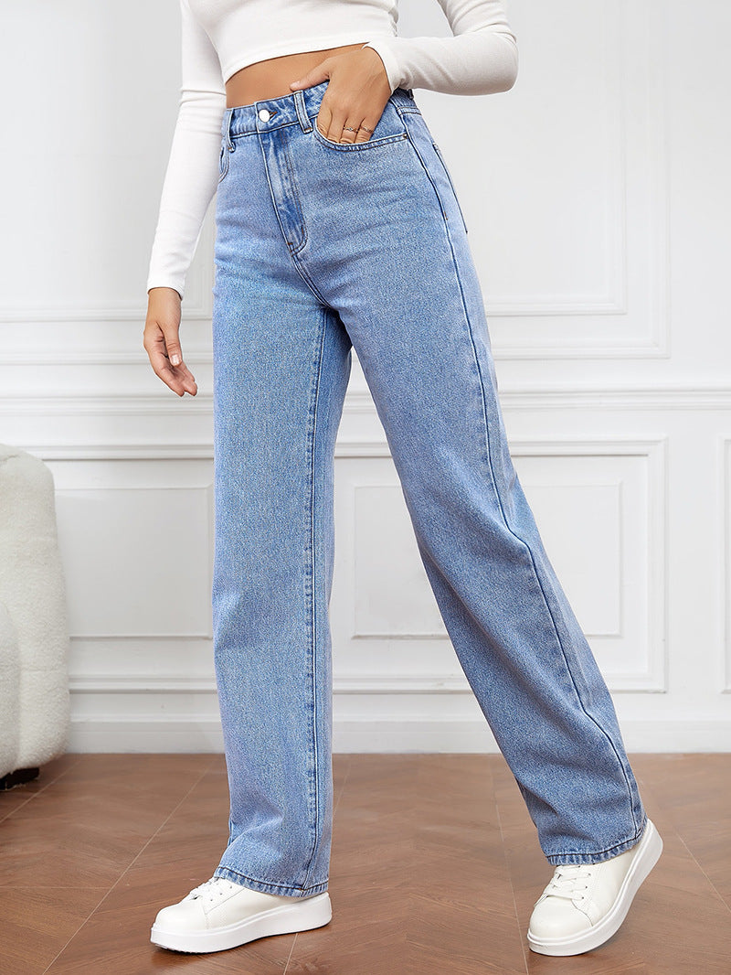 Women's high-waisted wide denim jeans with straight leg and elastic waistband Mune Fashion