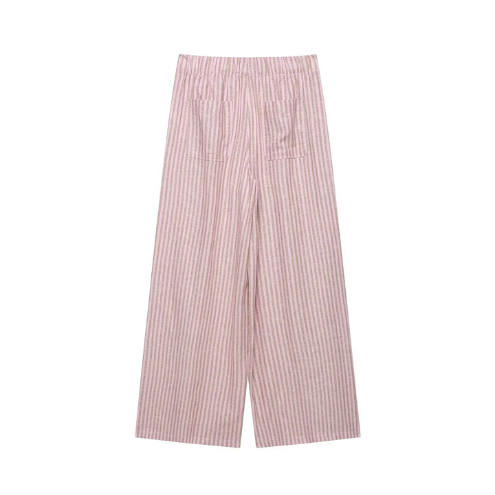 Women’s wide linen pants with striped pattern and drawstring Mune Fashion