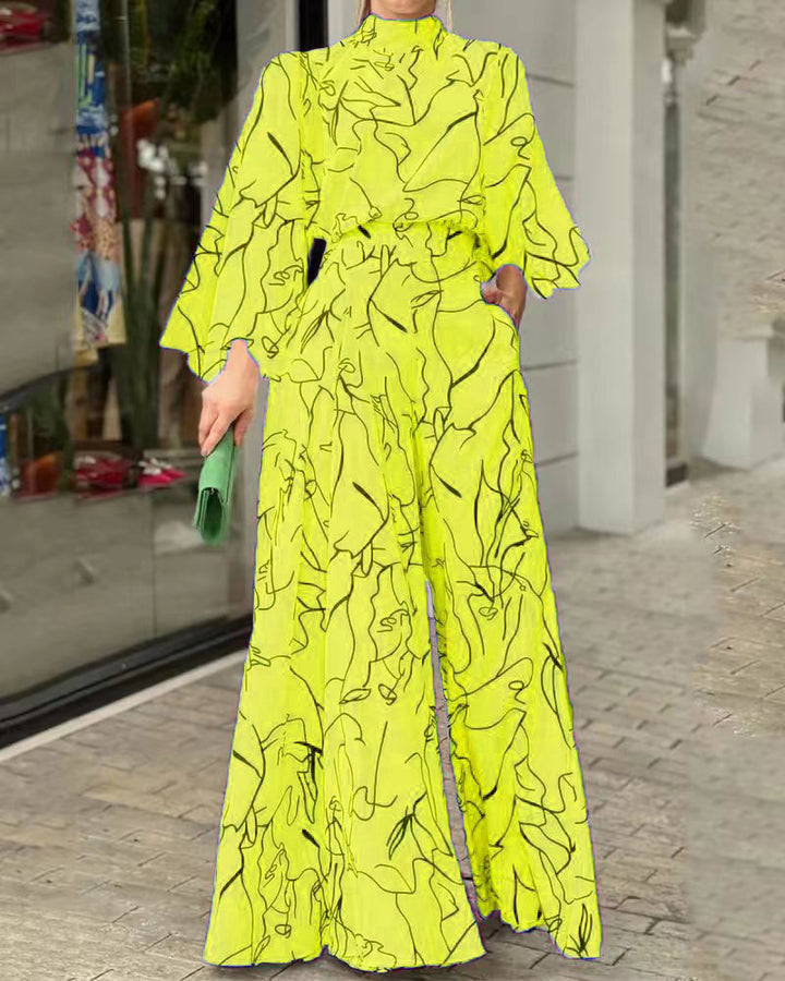 Women's Elegant Longline Jumpsuit with Stand Collar, Balloon Sleeves and Side Pockets