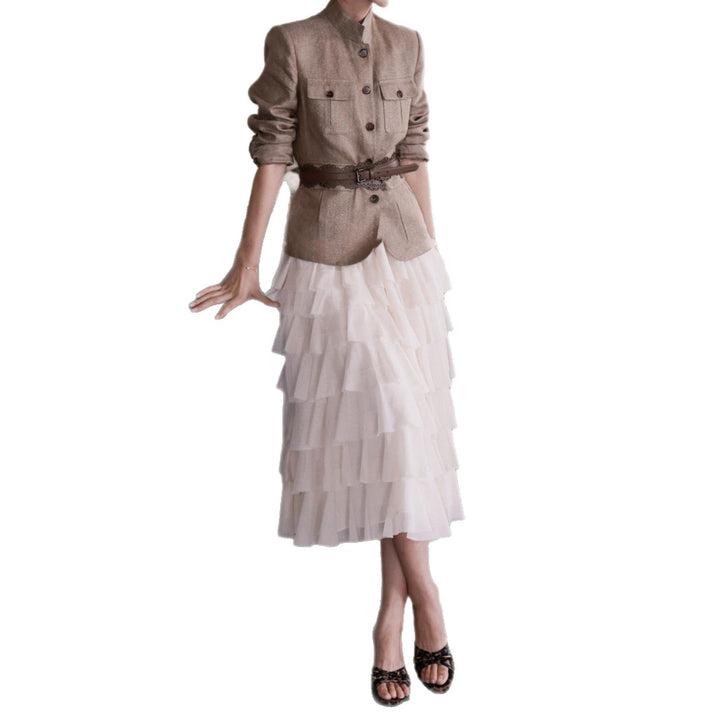 Women's Elegant Linen Jacket with Waist Belt Drune