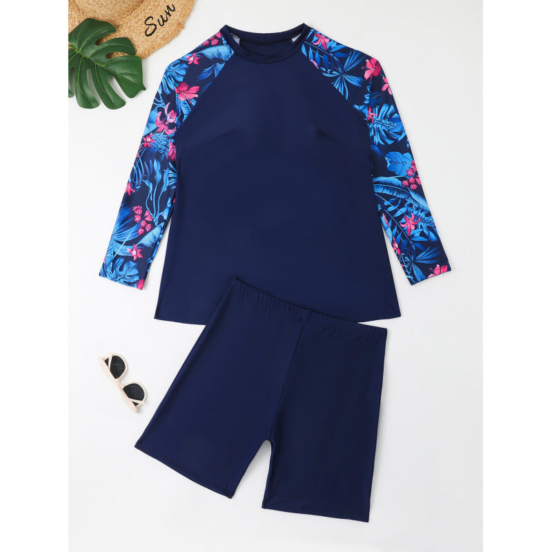 Women UV Protection Swimming Suit with Long Sleeves and Shorts Mune Fashion