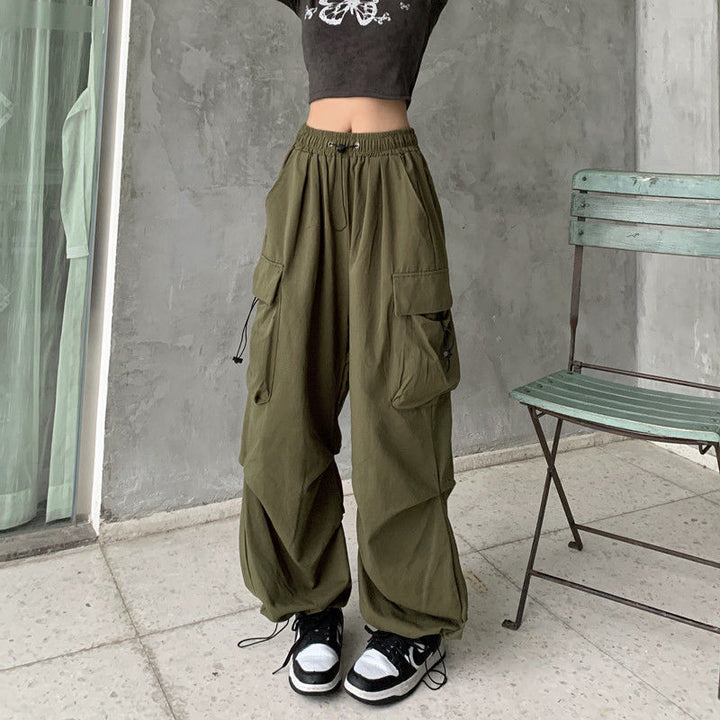 Women's wide cargo pants with tunnel drawstring, adjustable hem, and multiple pockets Mune Fashion