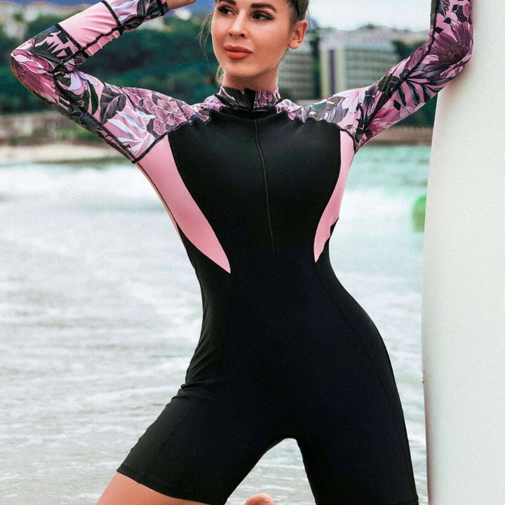 Women's Surf Suit with Long Sleeve and Floral Design Mune Fashion