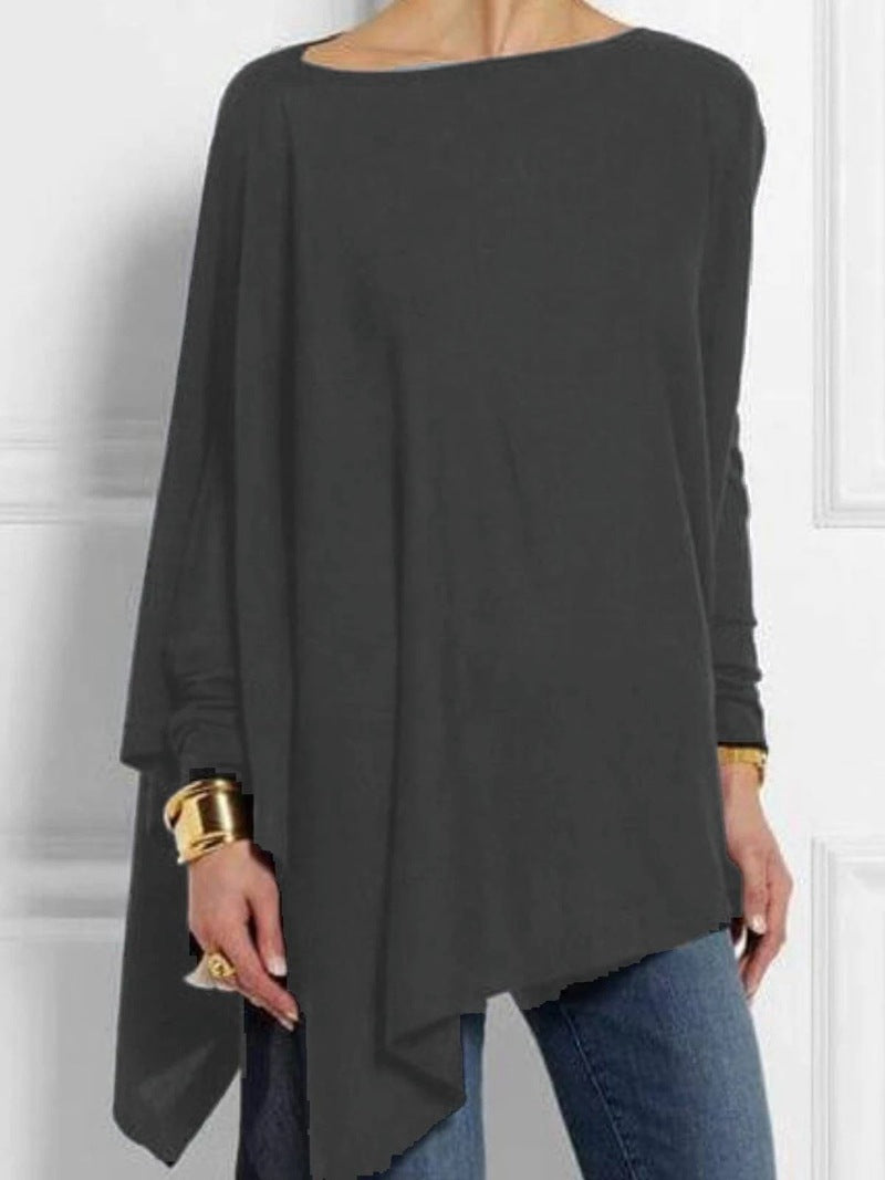 Women's draped oversized tunic with asymmetrical hem and wide batwing sleeves Mune Fashion