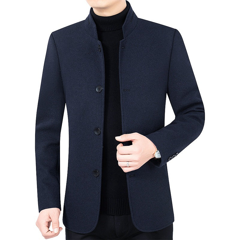 Men's modern tailored coat with stand-up collar and button placket made of wool blend Mune Fashion