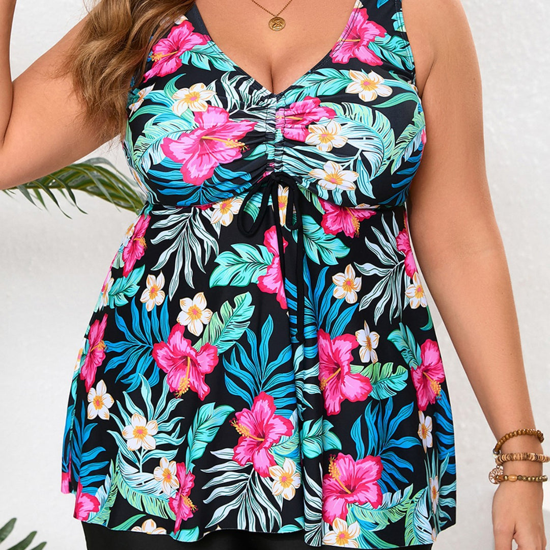 Women's tankini with floral wrap design and integrated shorts Mune Fashion