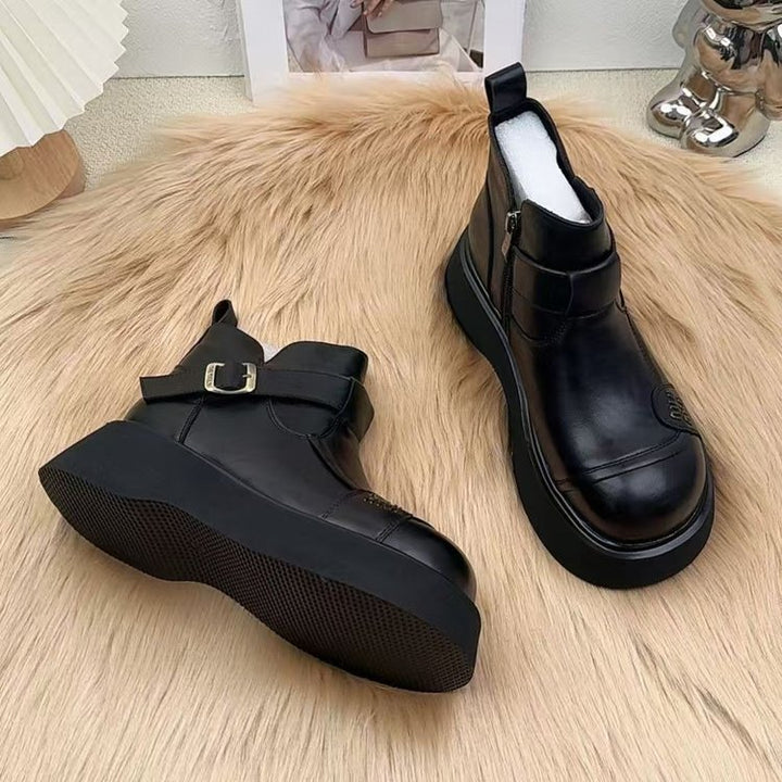 Ladies Stylish Leather Boots with Cozy Lining Mune Fashion