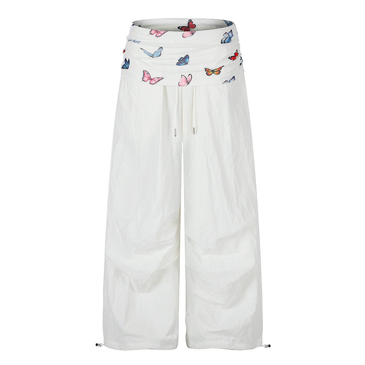 Women's Wide Palazzo Lounge Pants with Pleated Butterfly Waistband and Drawstring