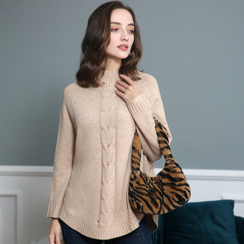 Women’s turtleneck sweater with cable pattern and raglan sleeves Mune Fashion