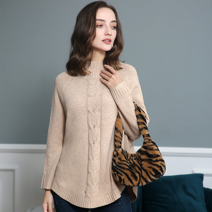 Women’s turtleneck sweater with cable pattern and raglan sleeves Mune Fashion