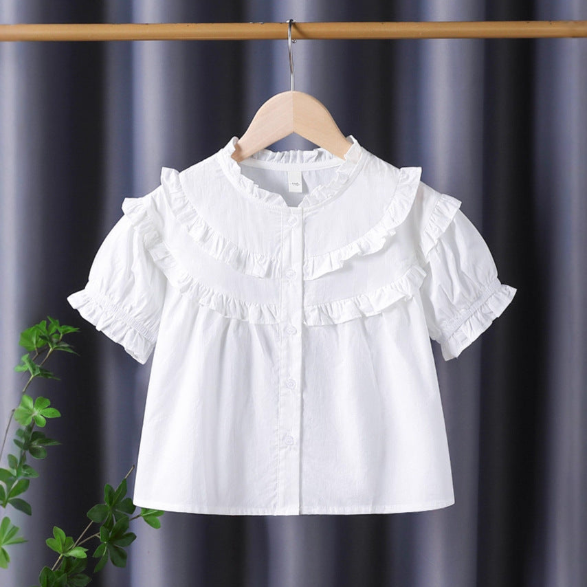 Girl Ruffle Blouse with Elegant Button Placket Mune Fashion