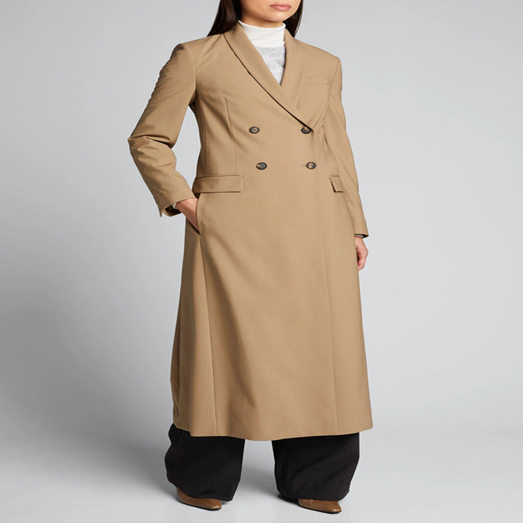 Women's Maxi Long Single-Breasted Long Coat in Minimalist Trench Style with Soft Draping Mune Fashion