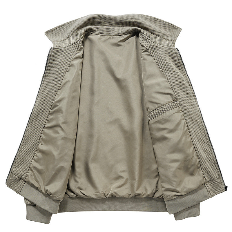 Men's waffle knit blouson with stand-up collar, zipper, and chest pocket Mune Fashion