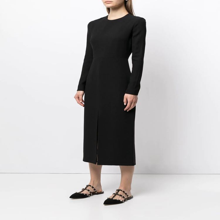 Women's Tailored Midi Dress with Long Sleeve, Front Slit and Clean Tailoring Mune Fashion