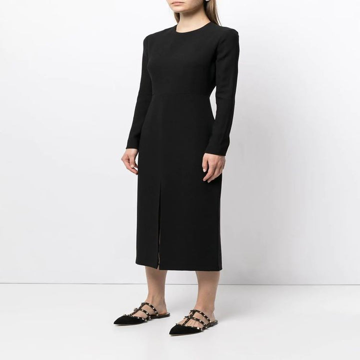 Women's Tailored Midi Dress with Long Sleeve, Front Slit and Clean Tailoring Mune Fashion