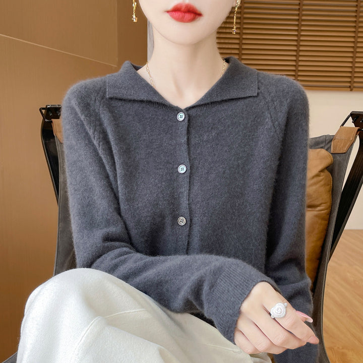 Women's Cozy Notched Collar Cardigan in Cashmere Look with Mohair Effect Mune Fashion