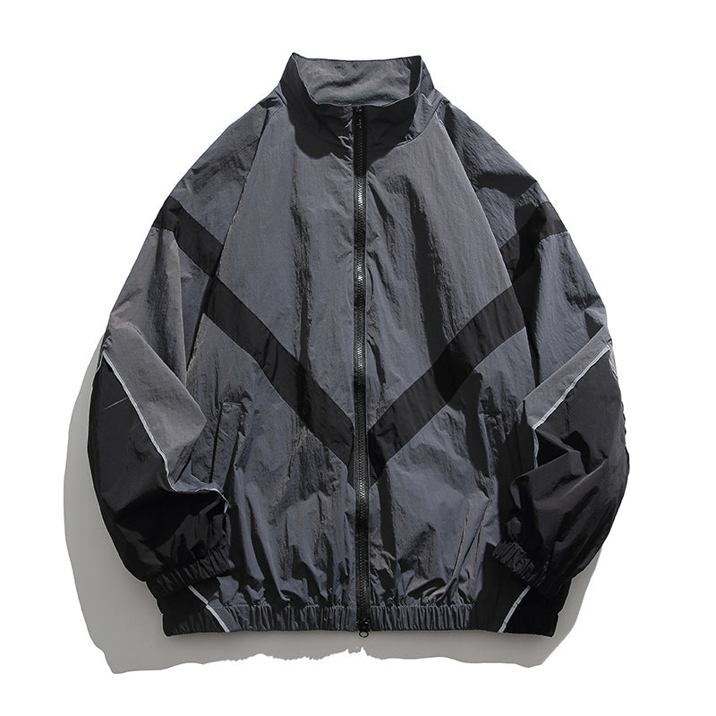 [Unisex] Oversize technical wind and rain jacket with stand-up collar, reflective piping, and elastic hem Mune Fashion