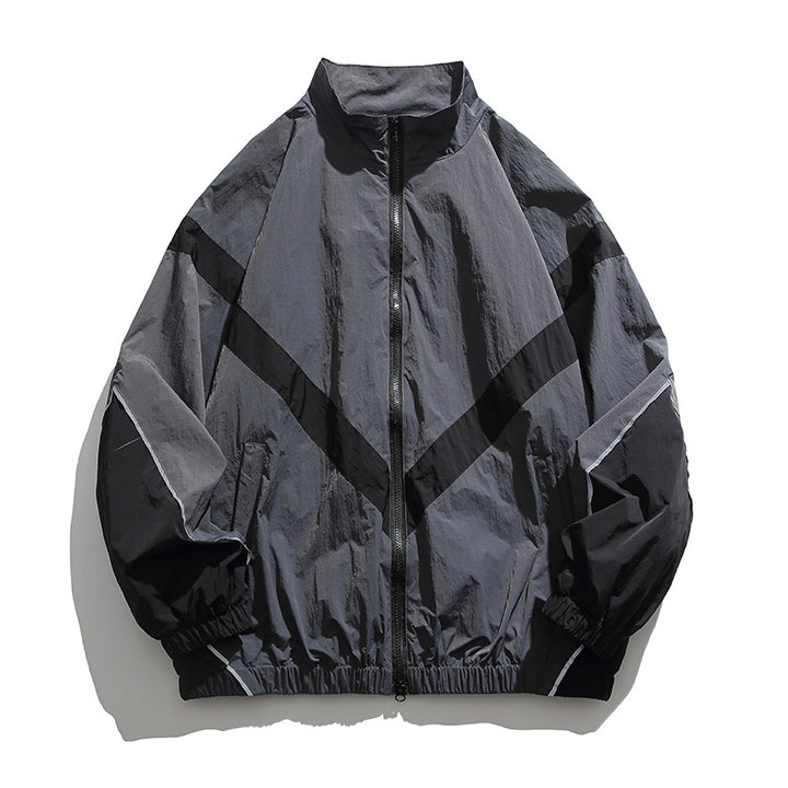 [Unisex] Oversize technical wind and rain jacket with stand-up collar, reflective piping, and elastic hem Mune Fashion