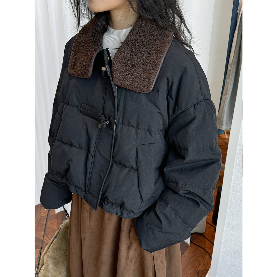 Women's short padded quilted jacket with teddy collar Mune Fashion