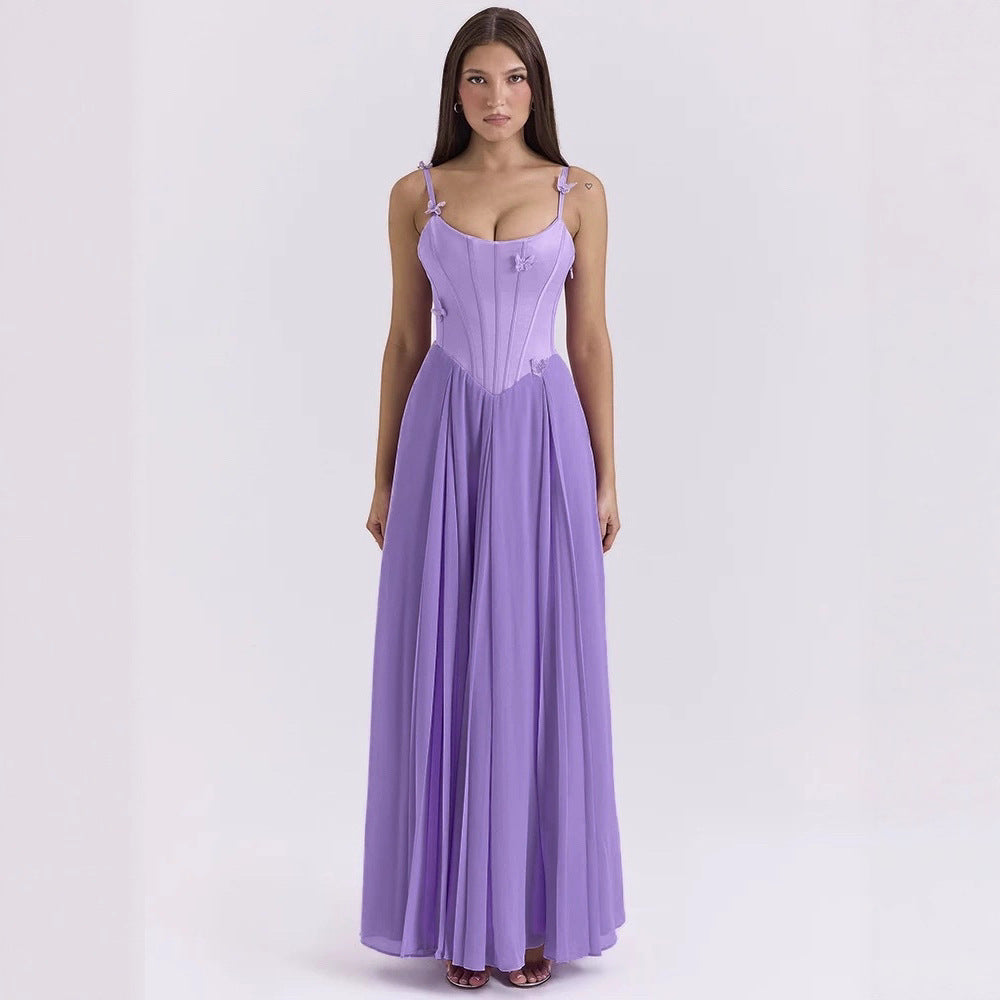Women's bodycon corset maxi dress with butterfly straps and pleated chiffon skirt Mune Fashion