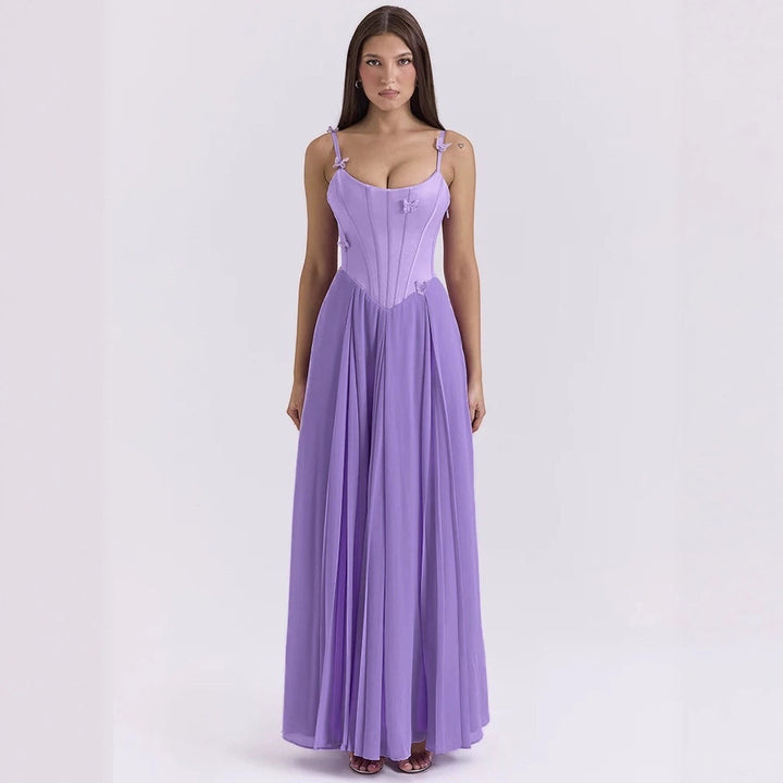 Women's bodycon corset maxi dress with butterfly straps and pleated chiffon skirt Mune Fashion