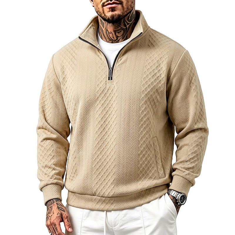 Men's troyer sweatshirt with fine diamond structure, half zip and side pockets Mune Fashion