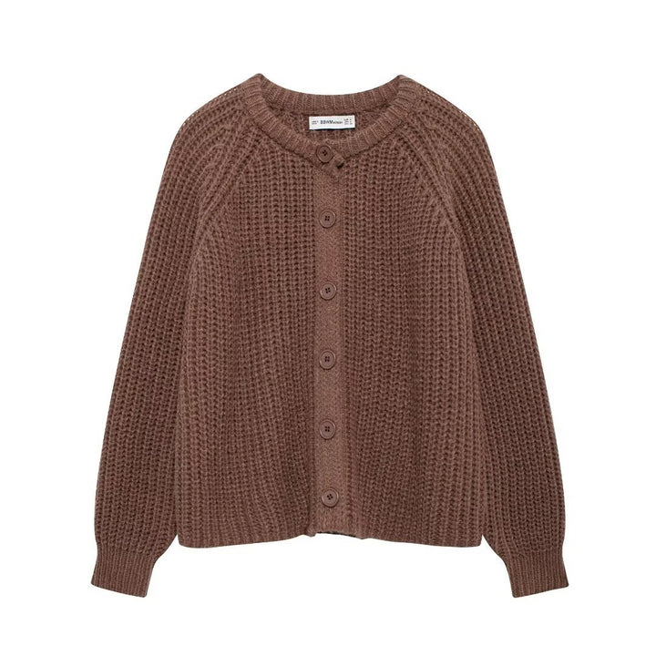 Women chunky knitted raglan cardigan with balloon sleeves and full button placket Mune Fashion