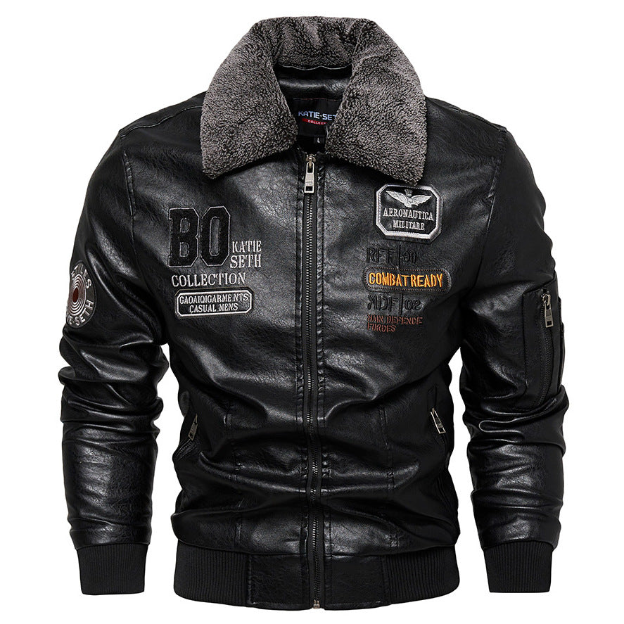 Men's Faux Leather Jacket with Padded Collar Mune Fashion