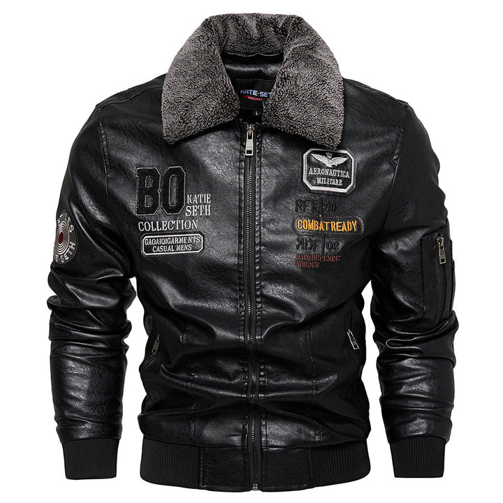 Men's Faux Leather Jacket with Padded Collar Mune Fashion