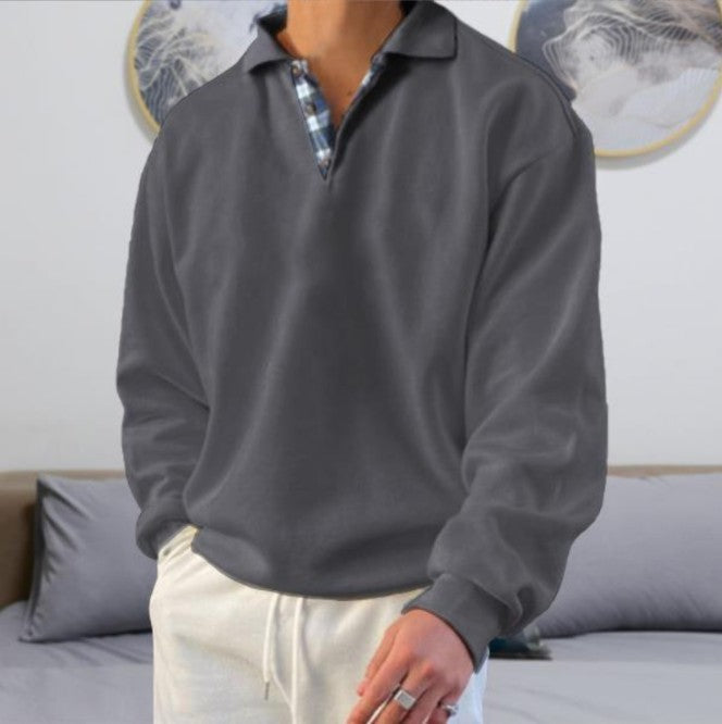 Men's casual sweater with polo collar and concealed check inner lining made of cotton blend Mune Fashion