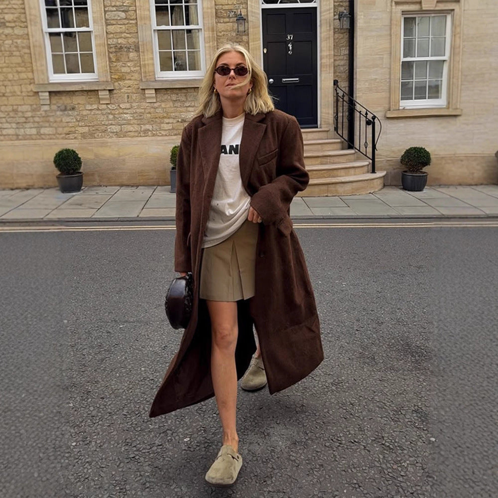 Women's Maxi Long Boxy Coat made of Teddy Faux Fur with Notched Collar and Pockets Mune Fashion