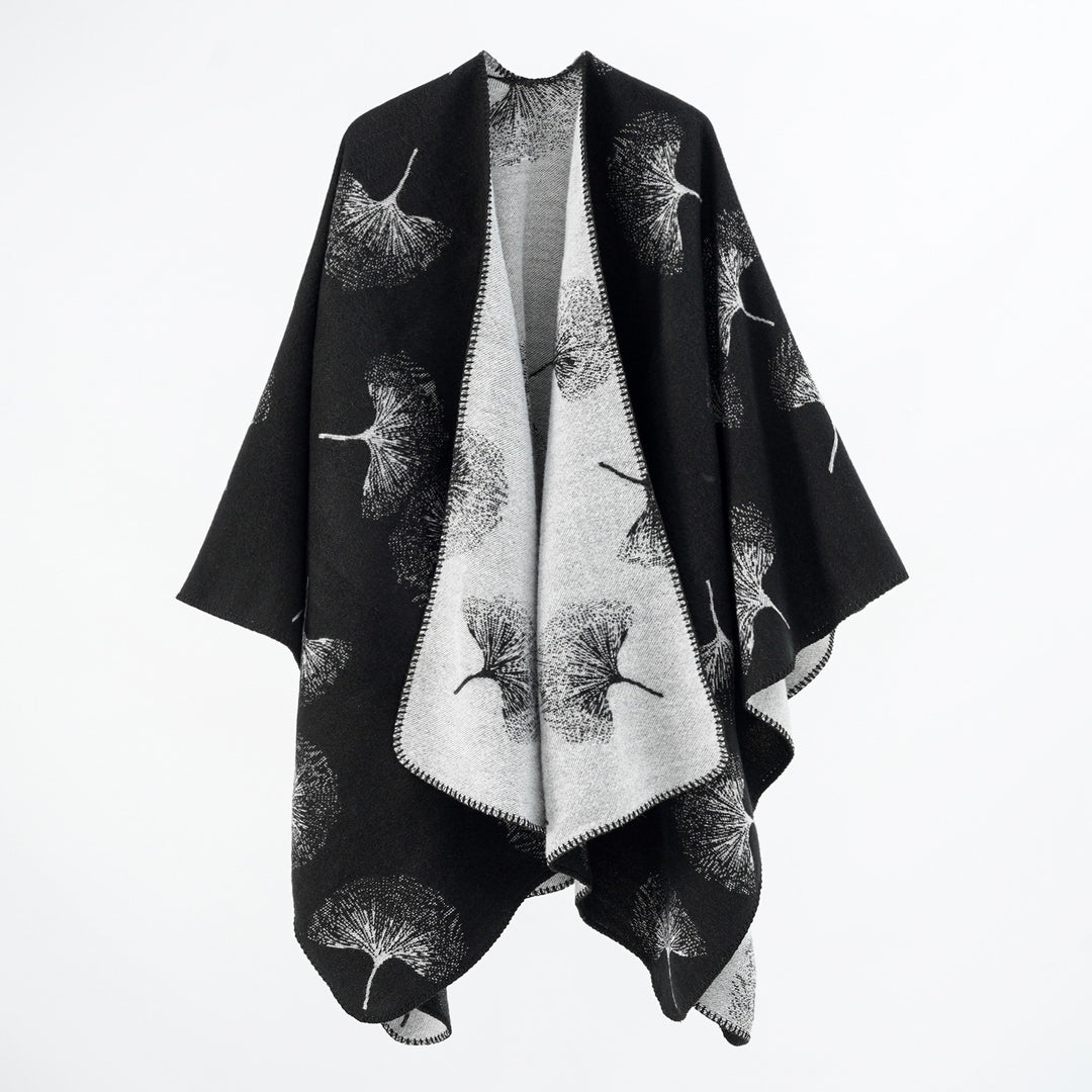Women's Reversible Fine Knit Cape with Woven Dandelion Jacquard