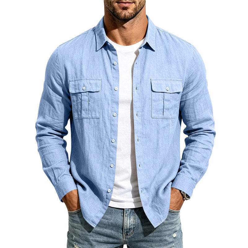 Men's linen shirt with chest pockets and casual overshirt Mune Fashion